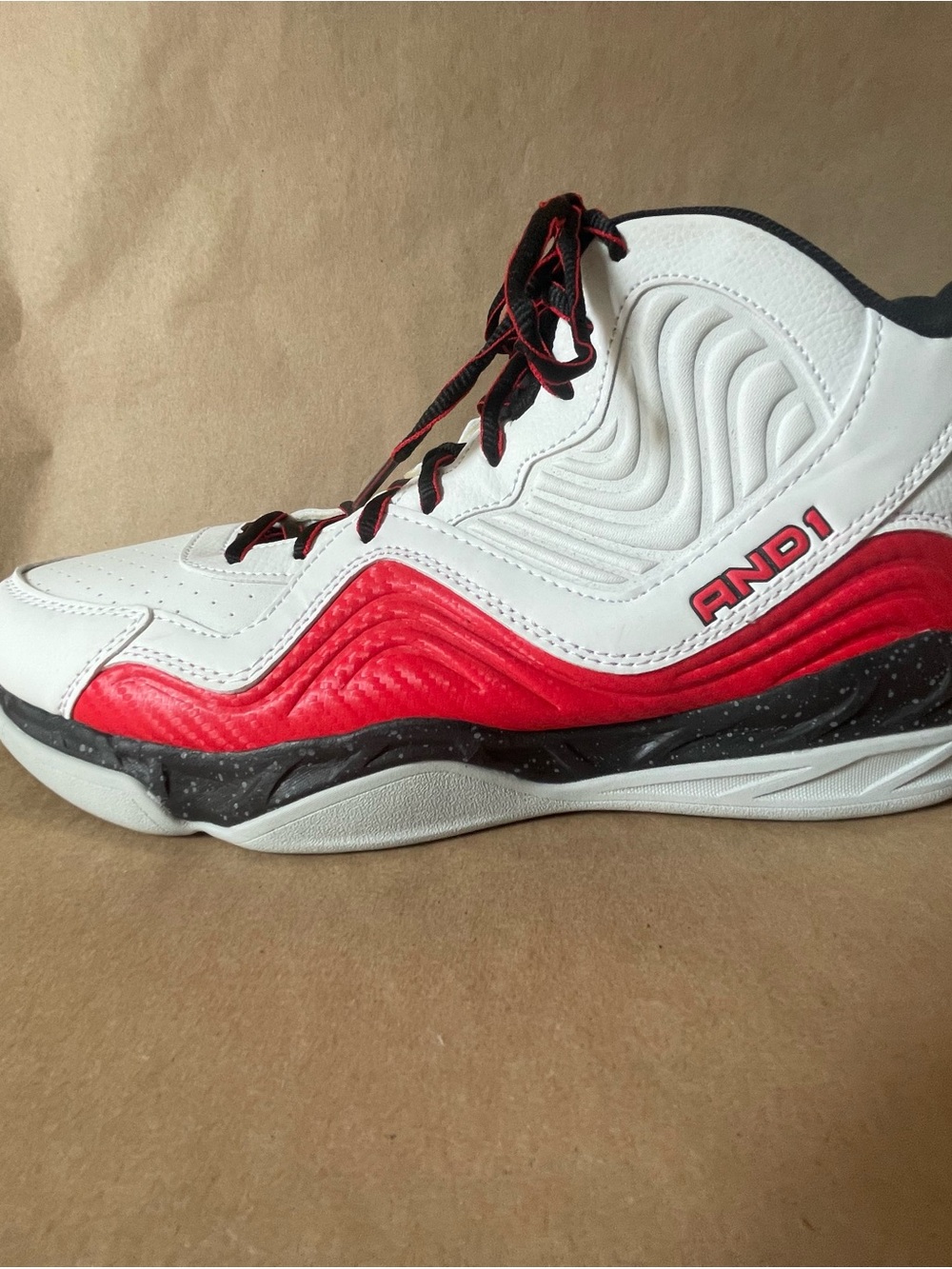 AND1 Men’s High-Top Sneakers in White, Red and Black